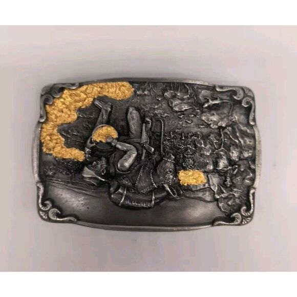Vintage Bergamot Gold Panner 1984 Western Belt Buckle With Gold Accents - Picture 3 of 8